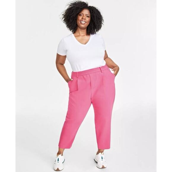 On 34th Solid Double-Weave Ankle Pants Fuchsia Purple Plus Size 1X NWT $69 - Picture 1 of 5